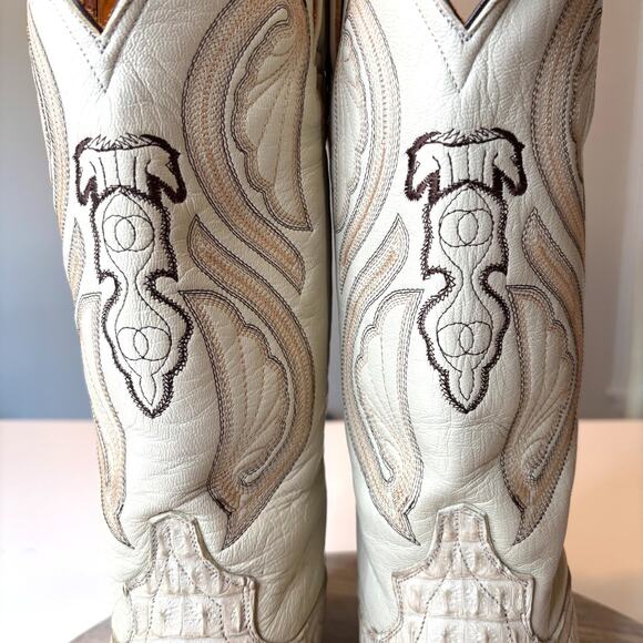 Tonny Vargas White Caiman Belly Western Boots Exotic Mexico Sole Snip Toe Sz 10 main image 14